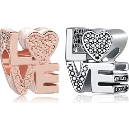 1Pcs New Cute Letter LOVE Pendant DIY Beads Suitable for Original Pandora Charm Bracelet Ladies Jewelry Making Gifts