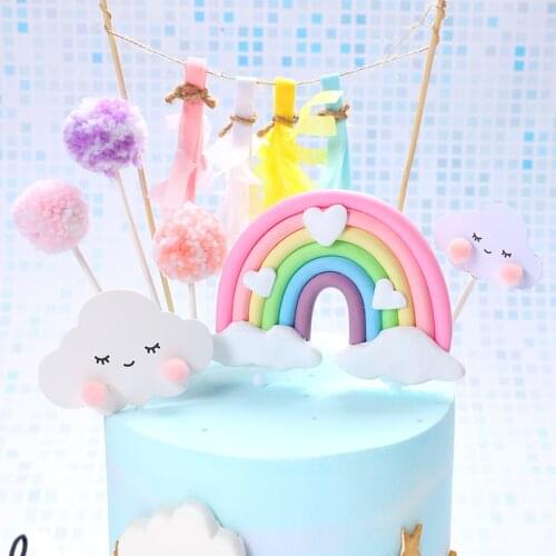 1pc Resin Heart Rainbow Cloud Cake Toppers Pompom Decor for Birthday Baby Shower Cake Toppers Birthday Cakes Supplies Birthday