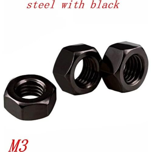 1000pcs/lot m3 carbon Steel with Black Hex nut
