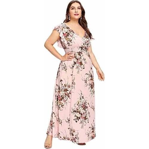 2019 Summer Long Dress Floral Print Boho Beach Dress Tunic Maxi Dress Women Evening Party Dress Sundress Plus size L-5XL G418