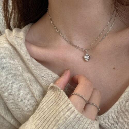 925 Sterling Silver Zircon Heart Charm Pendent Necklaces For Women link Chain Party Fashion Jewelry Choker dz151