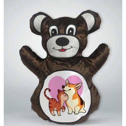 BK Gift Cat and Dog Design Brown Teddy Bear Yastık-1