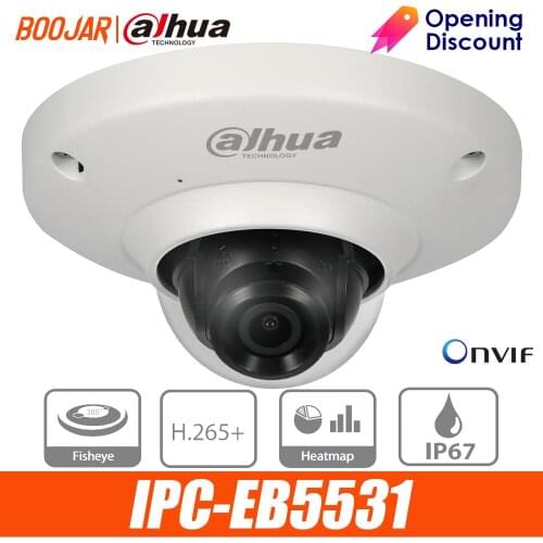Dahua Fisheye IP Camera 5MP IPC-EB5531 1.4mm lens PoE H.265 IVS Built-in Mic Micro SD card IP67 multi-language