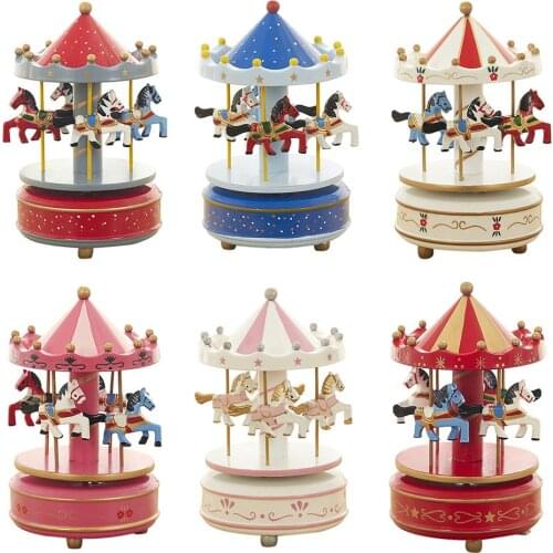 6 Colors Wooden Music Box Toy Child Baby Game Home Decor Carousel horse Music Box Christmas Wedding Birthday Gift