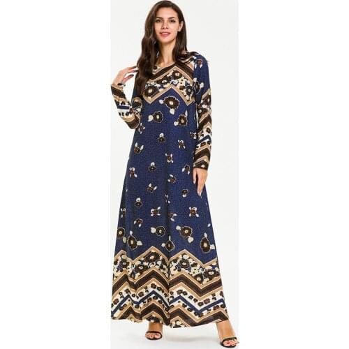 Dubai Arab Muslim Abaya Dress Women Print Caftan Big Swing Long Dresses Maxi Islamic Clothes Turkey Kimono Robe Spring Plus Size