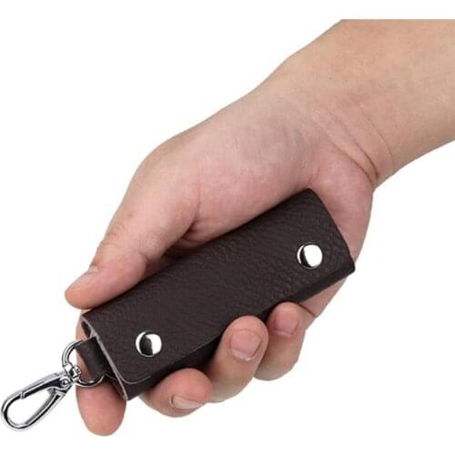 Leather Double Snap Key Holder Key Ring Organizer Accessories Handmade Convenient Portable Simple Solid Color Key Holder