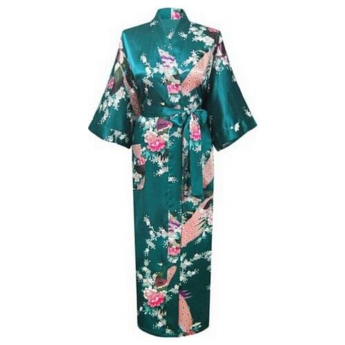 Brand New Long Robe Satin Rayon Bathrobe Nightgown For Women Kimono Sleepwear Flower Plus Size S-XXXL S02D