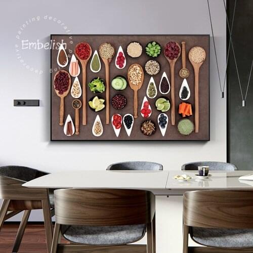 Grains Spices Spoon Pepper Canvas Painting Kitchen Cuadros Scandinavian Posters and Prints Wall Art Foods Picture for Living Roo