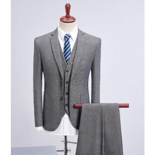 Jacket+Vest+Pants) Custom Slim Fit Suits Business Wedding Smoking Suit Men Wedding Plaid Suit Vestidos costume homme terno