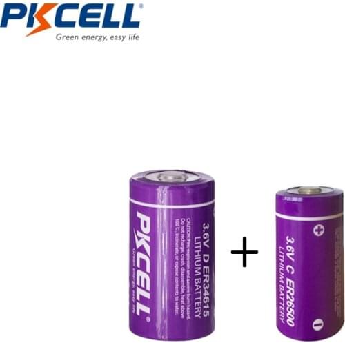 PKCELL 3.6V C size ER26500 Lithium Battery 9000Mah and ER34615 battery D size PLC intelligent water meter instrument electric