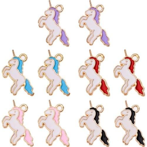 20*18MM Fashion Unicorn Necklace Pendant Enamel Animal Accessories Wholesale DIY Jewellery Making Supplies Jewelry Findings