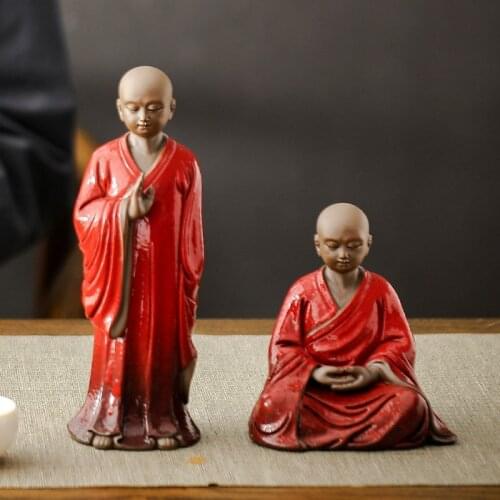 Praying Blessing Ceramic Monk Buddha Statues Figurine Handcraft Soft Home Decoration Bookshelf Tabletop Handcraft Mini Figurine