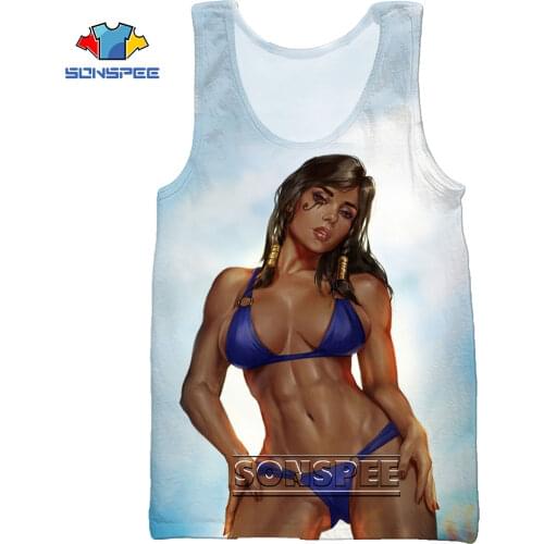 SONSPEE 3D Print Muscle Girl Summer Beach Sea Mens Tank Tops Cartoon Harajuku Casual Anime Bodybuilding Gym Sleeveless Vest
