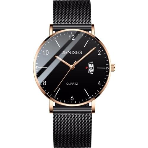 2020 New Ultra Slim Mens Watch Steel Mesh Waterproof Quartz Wristwatch Simple Black Watch Business Man Watch Relogio Masculino