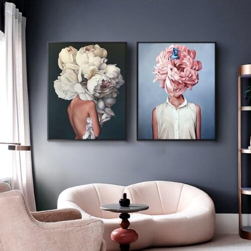Wall Art Women with Flowers Portrait Art Canvas Paintings On The Wall Art Canvas Prints Pictures for Living Room Cuadros Decor