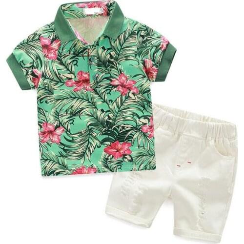 2017 Summer New South Korean Style Brand Boys Clothing Sets Handsome Baby Boy Suit 2 PCS Set Fashion Flower Shirts+Shorts