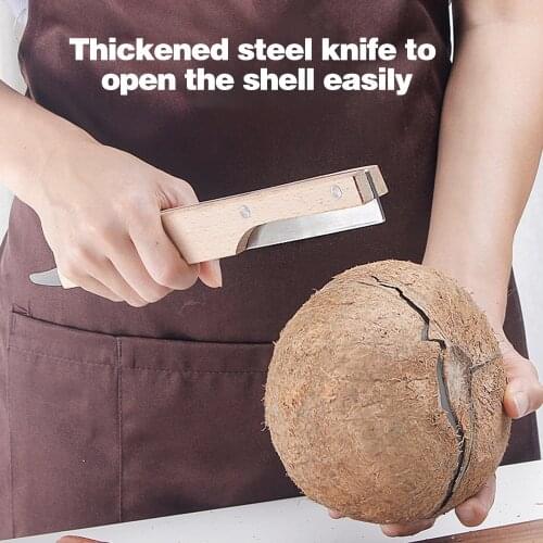 Coconut Opener Fruit Opener Double Ended Coconut Cutter With Wooden Handle Coconut Shell Knife Kitchen Gadget Opener Tool