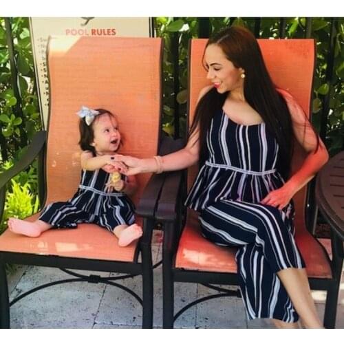 Mom and daughter dress Autumn Summer Patchwork Striped Jumpsuit For Family Matching clothes Mother and daughter clothes