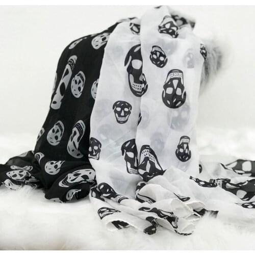 Chiffon Printed Scarf Skull Pattern 2020 Women Street Style Halloween Decoration All-match High Quality Accessories Shawls