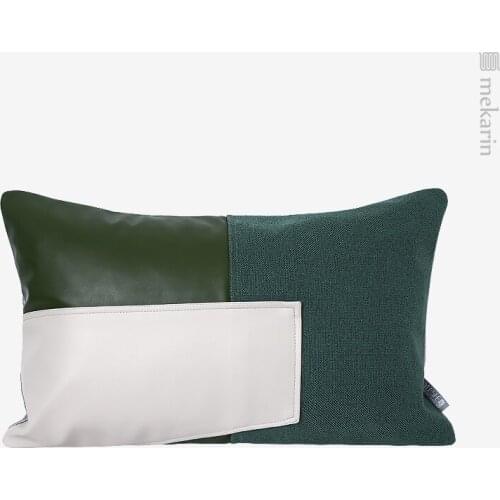 Modern light luxury green leather pillow cushion model room white and green stitching sofa waist pillow pillow square pillow