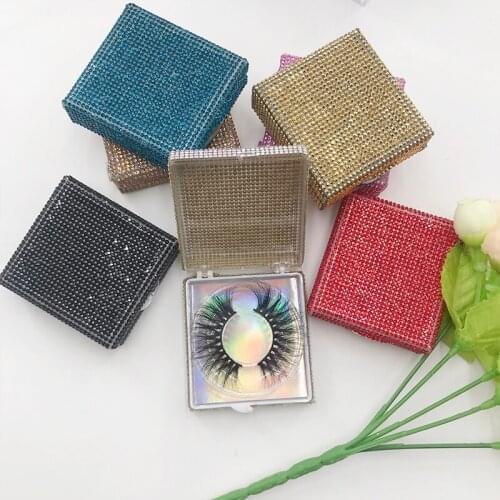 Rhinestones lashes box dramatic square lashes packing colorful diamond lashes case wholesale custom logo