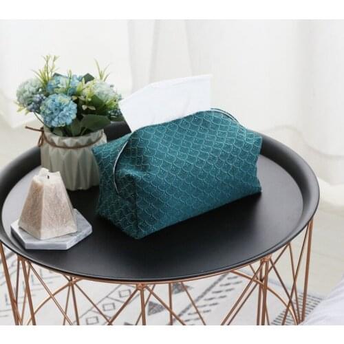 Jacquard Tissue Box Modern Light Luxury Dark Green Cloth Art Draw Box Household Car Model Room Ttissue Bag