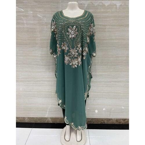 Womens Fashion Classic Design African Clothes Dashiki Abaya Chiffon Fabrics Sequin Batwing Loose Versatile Dress Free Size