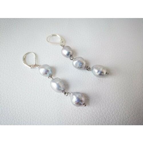 Baroque natural pearl earrings female personality fashion irregular gray 9-10MM 925 sterling silver earrings