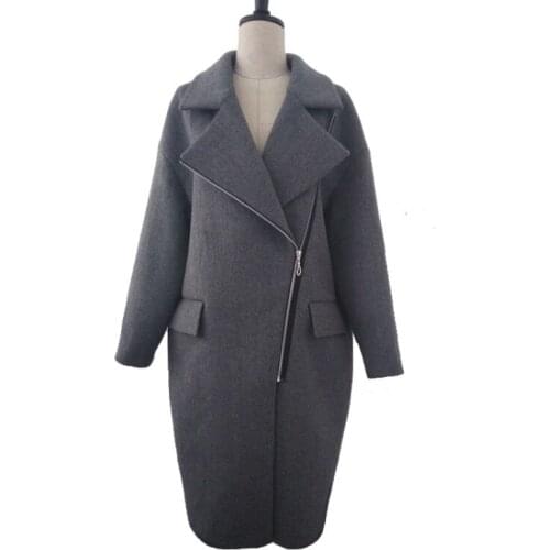 Women Coat Blend Cashmere Coats fashion turn down collar loose Overcoat Autumn Woolen Coat