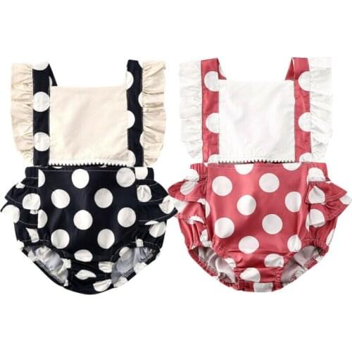 0-24M Infant Baby Girl Polka Dot Sleeveless Ruffles Bodysuit Jumpsuit Outfits Clothes Summer