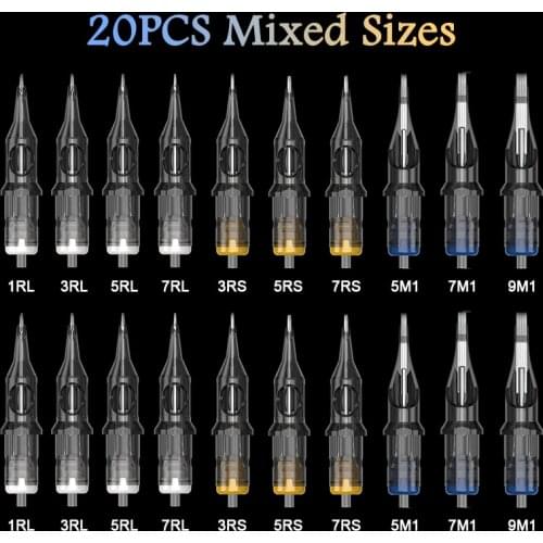 10/20PCS Original Mixed Cartridge Tattoo Needle RL RS M1 Disposable Sterilized Safety Tattoo Needle for Machine Makeup 0.35mm