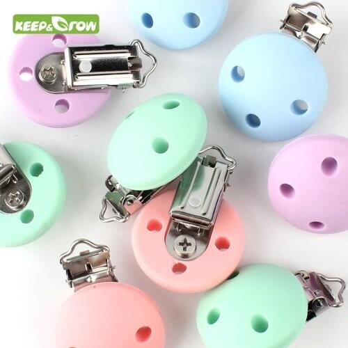 KEEP&GROW 10Pcs Round Pacifier Clip Baby Silicone Teether Holder Clip Accessories DIY Bead Pacifier Chain Clip Nipple Clasps