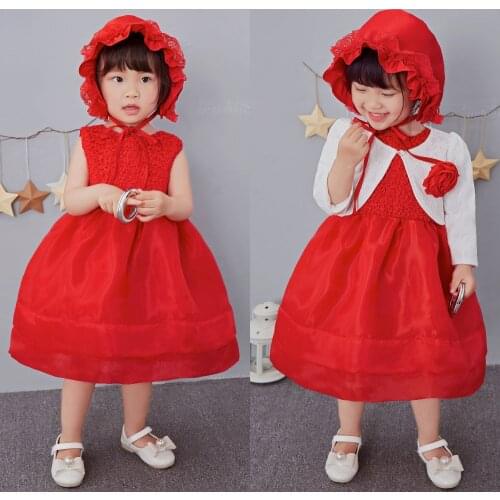 2021 Elegant Baby Girls Dress With Hat Ball Gown Solid Vestido Formal Baptism Clothes Toddler 0 4 6 8 10 12 24 month SKF154701
