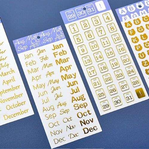40Sheet Week month sticker Bronzing Silvery letter Planning calendar Scrapbook Hand account decoration 20*10CM