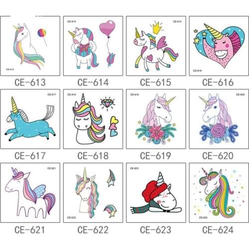5-20pcs Unicorn Cartoons Kids Temporary Tattoo Sticker Colorful Fake Tattoo Flash Waterproof Small Body Art Couple Child Designs