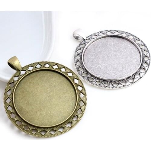 5pcs/lot 35mm Inner Size Antique Bronze and Silver colors Vintage Flower Style Cabochon Base Setting Charms Pendant