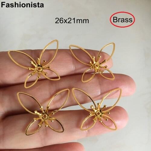 50 pcs - Double Layers Hollow Butterfly Bead Caps 26x21mm 3D Flowers Gold/KC Gold/Silver Filigree Jewel Crafts Materials -U