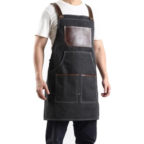 A023 New Vintage Canvas Work Shop Apron for Artisan Gardener with Cross Back Genuine Leather Strap One Size Anti-Dirty Overalls