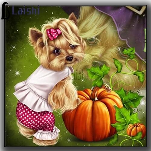 New 5d Diamond Painting Dog pumpkin Art Diamond Mosaic Full Embroidery Rhinestones Picture Paint With Diamonds Halloween Decor