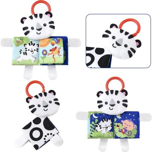 Baby Early Learning Educational Cloth Book Black White Contrast Visual Toy Cat Teether Ring Paper Fabric Book Kid Bed Hanging To