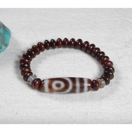 Desiger Tibetan Two-eye DZI Bracelet Redsandalwood Two DZI Beaded Bracelet Genuine DZI Bracelet