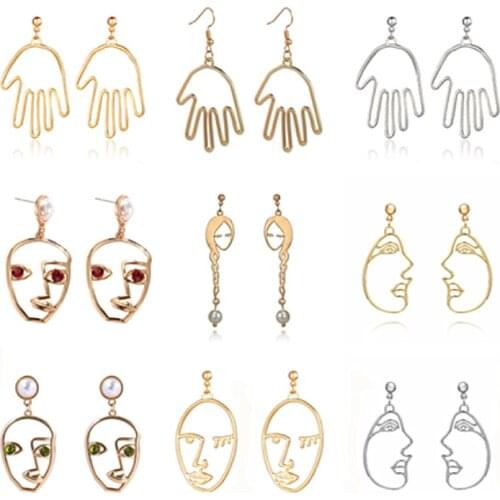 Statement Abstract Art Earrings for Women Trend Simple Fashion Gold Face Hand Drop Earrings Palm Korean Funny Jewelry Brincos