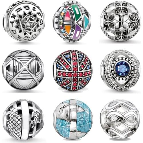 Geometric Square Beads Charms 925 Sterling Silver DIY Jewelry Accessories Fit Bracelet Bangle Necklace Gifts Women Men