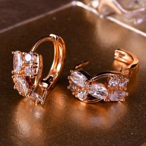 Dainty White Zircon Geometry Wedding Earrings Female Luxury Crystal Oval Stone Earrings Charm Gold Color Clip Earrings For Women