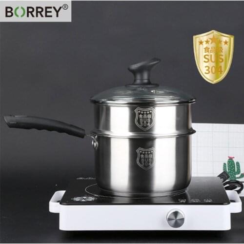 BORREY2.5LSoup Pot Milk Pan Steamer Thickened Metal Pot Universal Cooking Pots For Induction Cooker Gas Stove Steam Pot Cookware