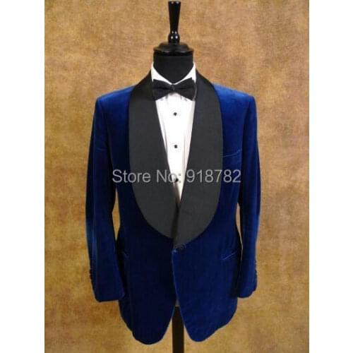 Royal Blue Velvet Suits Custom Made Groom Tuxedos Fashion Groomsman Suit Slim Homecoming Suit Wedding Suit Blazer(Jacket+pants)