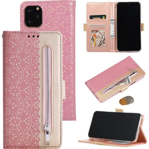 Lace Zipper Flip Leather Cover For iPhone 11 12 Pro Max 12 Mini Wallet Case For 6 6S 7 8 Plus X XS Max XR SE 2020 Phone Coque