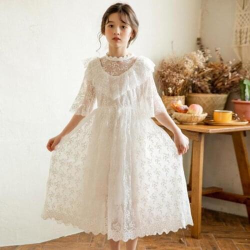 Summmer Birthday Party Dresses For Girls Fashion Mesh Half Sleeve Lace Ball Gowns Kids Children Casual Dress Kid Leisure Clothes