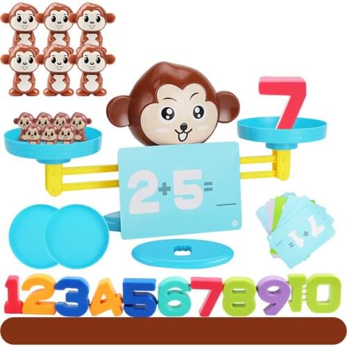 Math Match Game Board Toys Monkey Cat Match Balancing Scale Number Balance Game Kids Educational Toy to Learn add and subtract