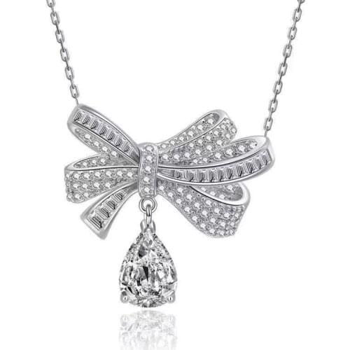 Passed Diamond Test Perfect Cut Moissanite S925 Silver Plated Gold Bow Drop Shape D Color Clarity VVS Fashion Luxury Jewelry 3ct